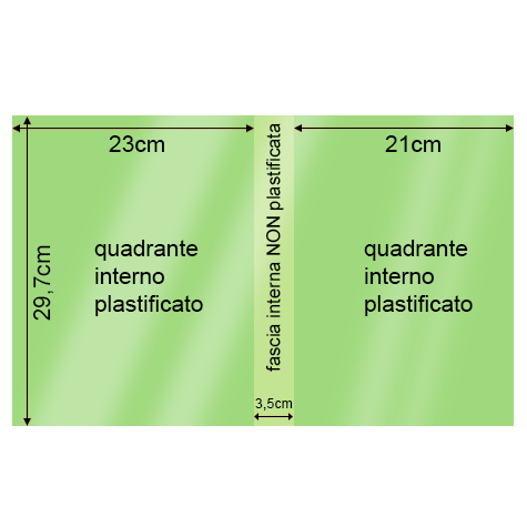 legatoria Cartoncino RismaLuce Plastificata Favini, VERDE TENUE Con riserva non plastificata per adesione, formato A3L (29,7x51cm), 230grammi x mq (Cartoncino 200gr + plastificazione 30gr).