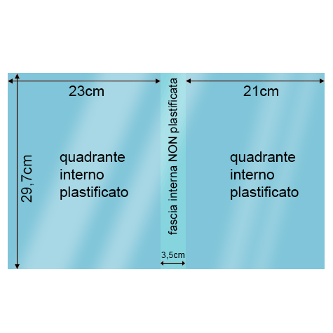 legatoria Cartoncino RismaLuce Plastificata Favini, AZZURRINO Con riserva non plastificata per adesione, formato A3L (29,7x51cm), 230grammi x mq (Cartoncino 200gr + plastificazione 30gr).