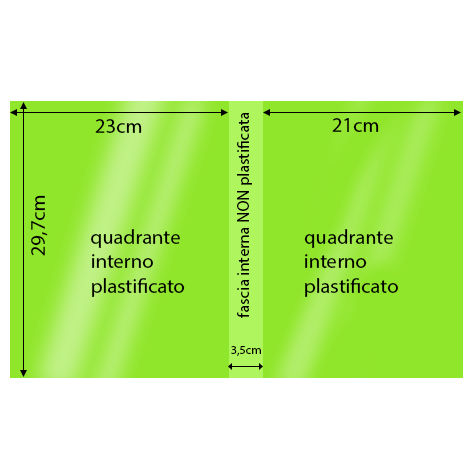 legatoria Cartoncino Sirio Plastificato Fedrigoni, VERDE ACIDO Con riserva non plastificata per adesione, formato A3L (29,7x51cm), 320grammi x mq (Cartoncino 290gr + plastificazione 30gr).
