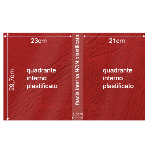 legatoria Copertina flessibile per brossura, plastificata con riserva ROSSO, formato 297x485mm, 270grammi x mq, Similpelle Venata Fedrigoni.