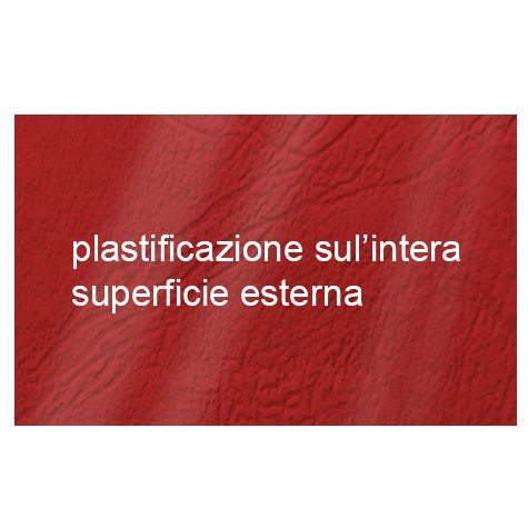 legatoria Copertina flessibile per brossura, plastificata con riserva ROSSO, formato 297x485mm, 270grammi x mq, Similpelle Venata Fedrigoni.