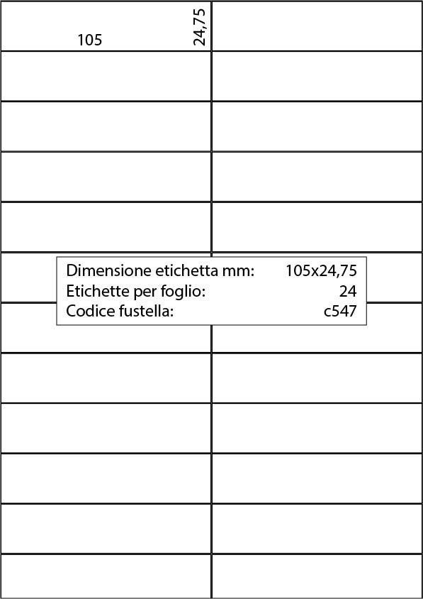 wereinaristea EtichetteAutoadesive, 105x24,75(24,75x105mm) Carta BIANCO, adesivo Permanente, angoli a spigolo, per ink-jet, laser e fotocopiatrici, su foglio A4 (210x297mm).