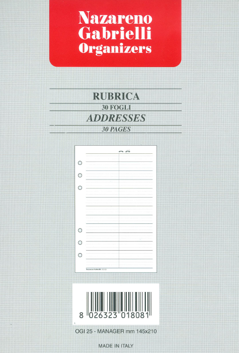 gbc Ricambio per Organizer: RUBRICA Ricambio perforato a 6 buchi. Formato A5 (145x210). 30 fogli, 60 facciate.