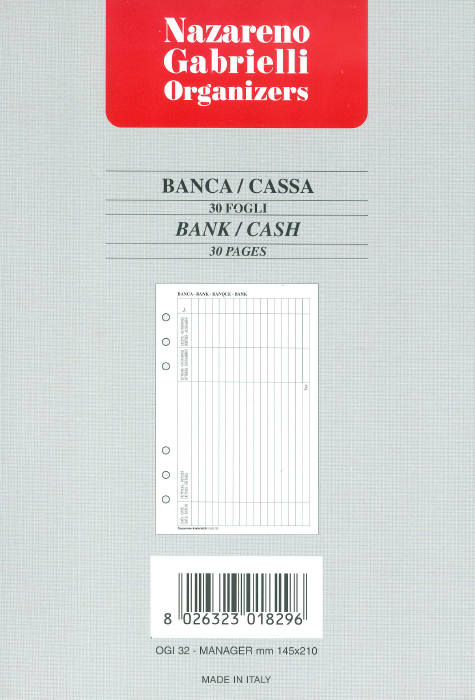 gbc Ricambio per Organizer: BANCA-CASSA Ricambio perforato a 6 buchi. Formato A5 (145x210). 30 fogli, 60 facciate.