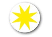 wereinaristea Bollini autoadesivi, Giallo, diametro mm 14, con stella a 8 punte in foglietti formato 130x165mm, 63 etichette per foglio bra1624