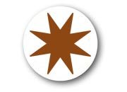 wereinaristea Bollini autoadesivi, Marrone, diametro mm 14, con stella a 8 punte in foglietti formato 130x165mm, 63 etichette per foglio.