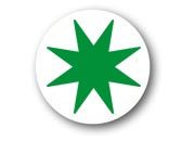 wereinaristea Bollini autoadesivi, Verde, diametro mm 10, con stella a 8 punte in foglietti formato 130x165mm, 120 etichette per foglio.