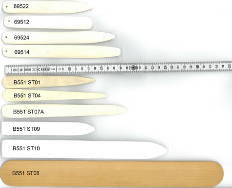 legatoria Pieghetta TEFLON, 260mm, 1puntaAcuminata, 1puntaArrotondata scolpita artigianalmente a mano, larghezza 28mm, spessore 3-6mm, l’attrezzo indispensabile al legatore per ogni operazione di piegatura e per formare il canaletto.