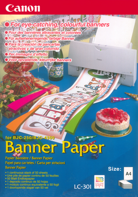 gbc Banner Paper Canon per i vostri striscioni personali equivalente a 50 fogli A4 (15 metri) di carta Canon ink-jet per stampanti bjc-250-Bjc-4300 per immagini d'effetto.