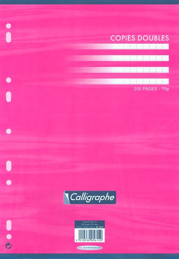 carta Ricambio a perforazione universale, quadretti da 8mm formato A4 (210x297mm), in carta speciale Clairefontaine Papier Vlin Velout 70gr, rigatura Sys, 100 fogli a quinterni.