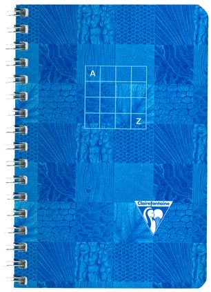 carta RubricaA-Z  SpiraleMetallica, quadretti5mm, A6 formato A6 (105x148mm), in carta speciale Clairefontaine Papier Vlin Velout 90gr, rigatura 5-5, 90 fogli.