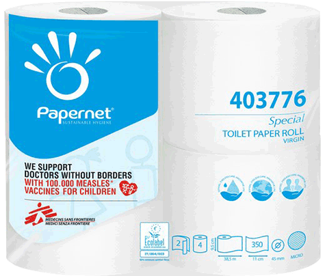 carta Carta igienica in rotolo normale qualit special, 2 veli, goffratura micro, altezza 9,5cm, lunghezza 11cm, diametro 12,4cm, 350 strappi.