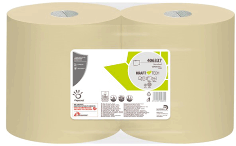 carta Rotoli asciugatutto industriali Kraft-Tech BEIGE 100% carta ricilata, qualit standard, 1 velo, goffratura micro, altezza 25, lunghezza 35,5, diametro 25cm, 800strappi.