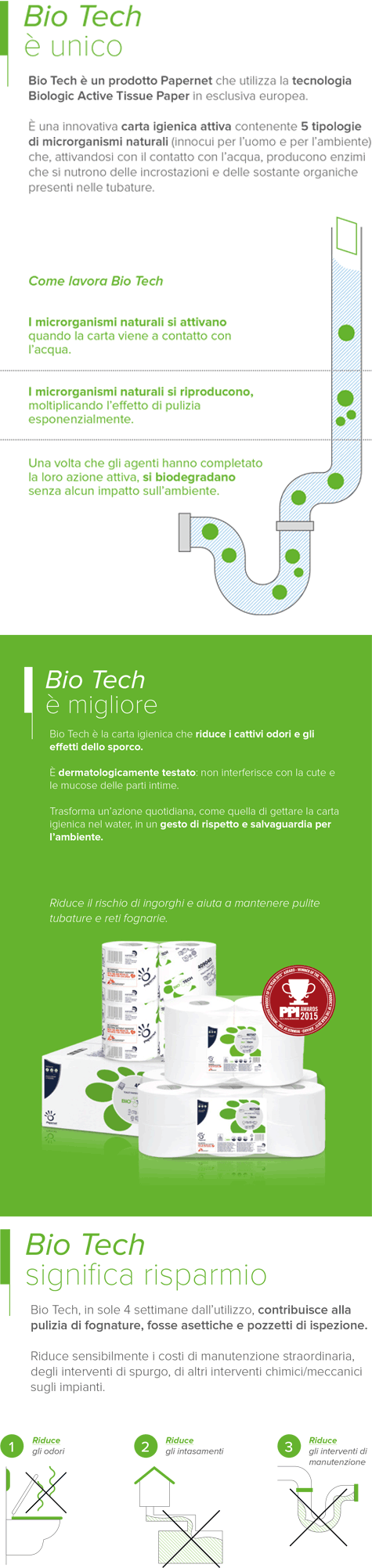 carta Carta igienica in rotolo fascettato  Bio-Tech qualit superior, 2 veli, goffratura micro, altezza 9,52cm, lunghezza 11cm, diametro 11cm, 250 strappi.