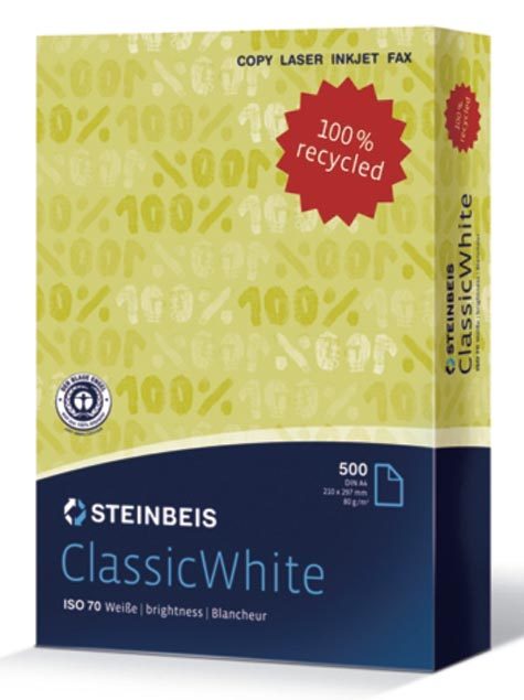 carta CartaRiciclata SteinbeisClassicWhite BIANCA, 80gr, a3 Bianco ISO 70, 100% carta riciclata, certificata Nordic Swan e Blauer Engel, ottimo rapporto qualit� prezzo.