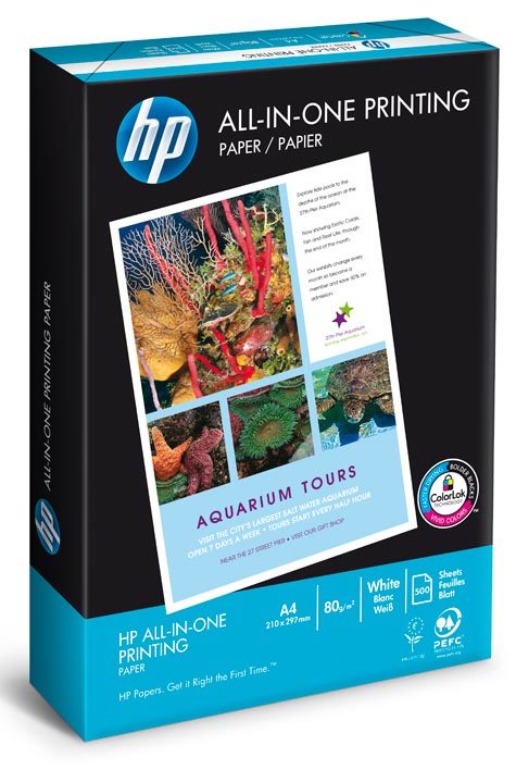 carta Carta per fotocopie HP All in One Paper, 80 grammi, formato A4 (210x297mm) sbiancata con il metodo ECF, certificata ISO 9706, PEFC e Ecolabel, il grado di bianco (167) superiore assicura contrasti netti nei testi e nella grafica, opacita 92%, spessore 108mm:1000, grado di liscio 240, progettata da HP.