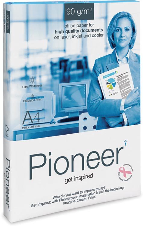 carta CartaFotocopie PortucelSoporcel Pioneer, 90grammi, formato A3 (297x420mm), prodotta con cellulosa di eucalipto, sbiancata con il metodo ECF, certificata ISO 9706, elevato grado di bianco (171), lelevata opacit permette stampe fronte-retro senza rischio di trasparenze (95), grado di liscio (140), spessore 119mm:1000.