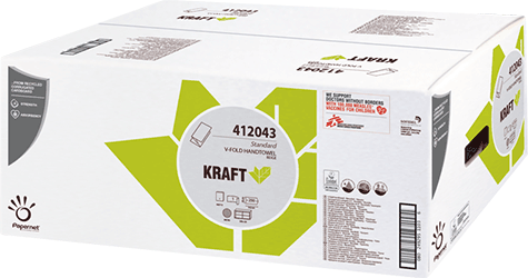 carta Asciugamani piegati a V Kraft-Tech BIANCO NATURALE 100% ricilato, qualit standard, 1 velo, goffratura micro, non per uso alimentare, altezza 23cm, lunghezza 24,5cm.