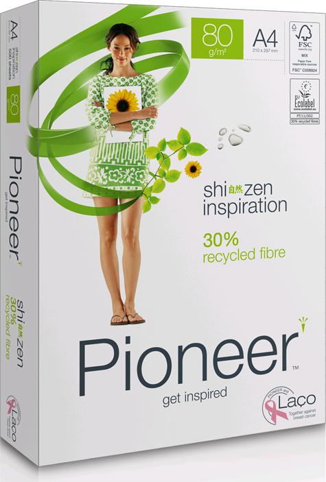 carta Carta per fotocopie Ecologica PIONEER SHI ZEN, 80 grammi, formato A3 (297x420mm) 30% carta riciclata, certificata Ecolabel, ISO 9706 e FSC, Bianco ISO 150.