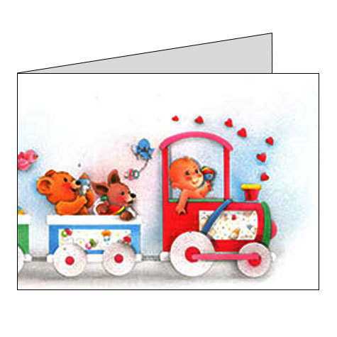 carta Biglietti di partecipazione a tema nascite -baby train- per stampanti laser & inkjet. 50 partecipazioni + 50 buste + 56 etichette per buste,  formato a4 (21x29,7 cm), 135 gr x mq personalizzato a tema.