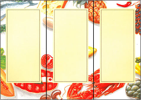 carta Cartoncino piegato in 3 con cornice -banquet- per stampanti laser & inkjet. Foglio A4 piegabile in A5, 165gr x mq, personalizzata a tema.