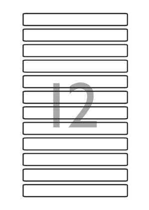 carta Etichette autoadesive in carta BIANCA, 17x145mm 12 etichette per foglio, adesivo permanente, angoli arrotondati, per stampanti Ink-Jet, Laser e fotocopiatrici.