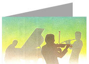 carta cartoncino piegato in 2 con soggetto -music- per stampanti laser & inkjet. Foglio A4 piegabile in A5, 165gr x mq, personalizzata a tema DEC856x70