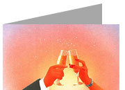 carta cartoncino piegato in 2 con soggetto -cheers- per stampanti laser & inkjet. Foglio A4 piegabile in A5, 165gr x mq, personalizzata a tema DEC858x70