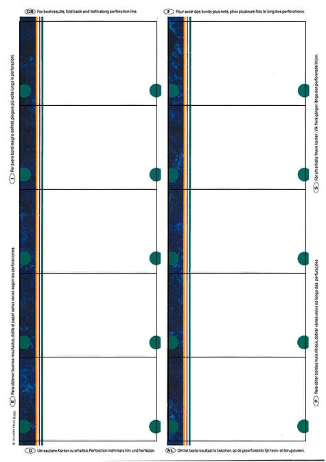 carta Biglietto da visita 54x85mm, cornice -diplomat- Per stampanti laser & inkjet. Da un  foglio A4 si ottengono 10 biglietti da visita 85x54mm, 185gr.