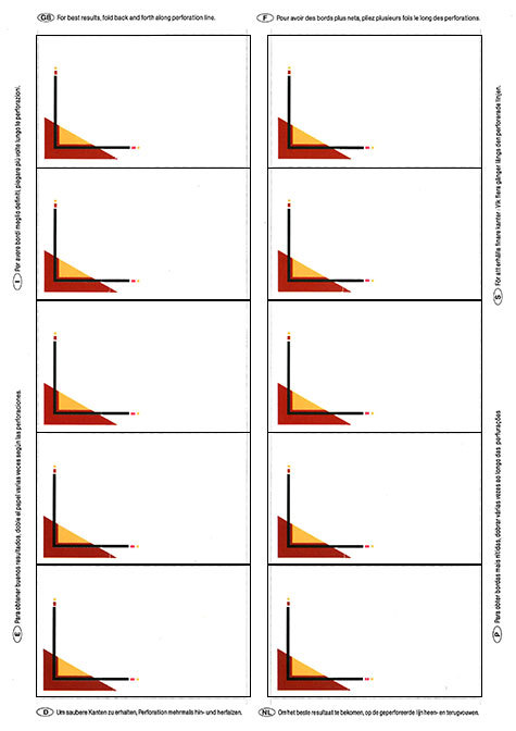carta Biglietto da visita 54x85mm, cornice -wide angle- Per stampanti laser & inkjet. Da un  foglio A4 si ottengono 10 biglietti da visita 85x54mm, 185gr.