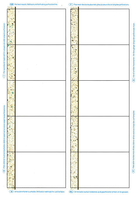 carta Biglietto da visita 54x85mm, cornice -gold line- Per stampanti laser & inkjet. Da un  foglio A4 si ottengono 10 biglietti da visita 85x54mm, 185gr.