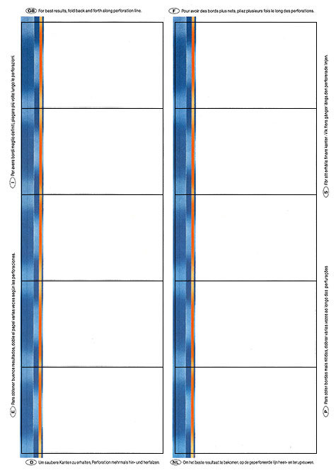carta Biglietto da visita 54x85mm, cornice -ritmic blue brown- Per stampanti laser & inkjet. Da un  foglio A4 si ottengono 10 biglietti da visita 85x54mm, 185gr.