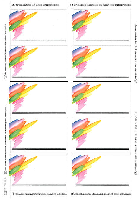 carta Biglietto da visita 54x85mm, cornice -shade- Per stampanti laser & inkjet. Da un  foglio A4 si ottengono 10 biglietti da visita 85x54mm, 185gr.
