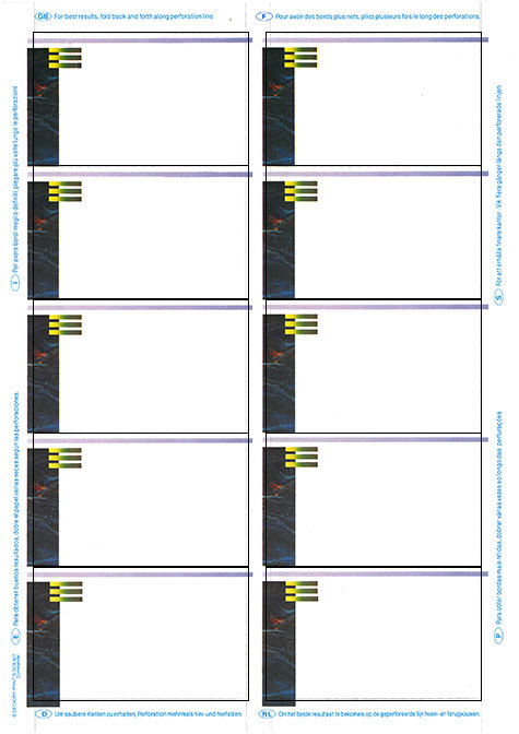 carta Biglietto da visita 54x85mm, cornice -commander- Per stampanti laser & inkjet. Da un  foglio A4 si ottengono 10 biglietti da visita 85x54mm, 185gr.