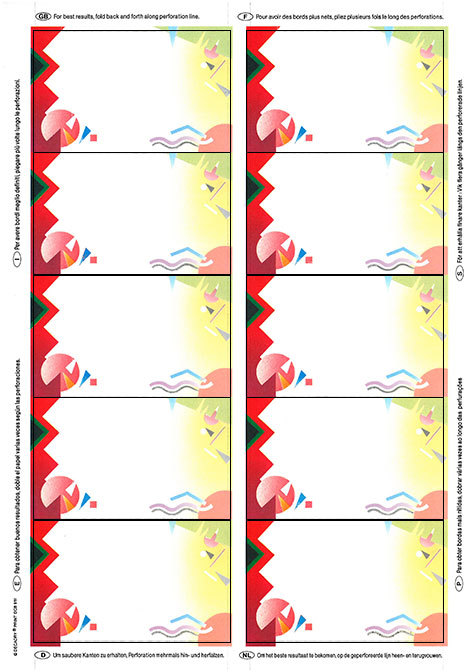 carta Biglietto da visita 54x85mm, cornice -player- Per stampanti laser & inkjet. Da un  foglio A4 si ottengono 10 biglietti da visita 85x54mm, 185gr.