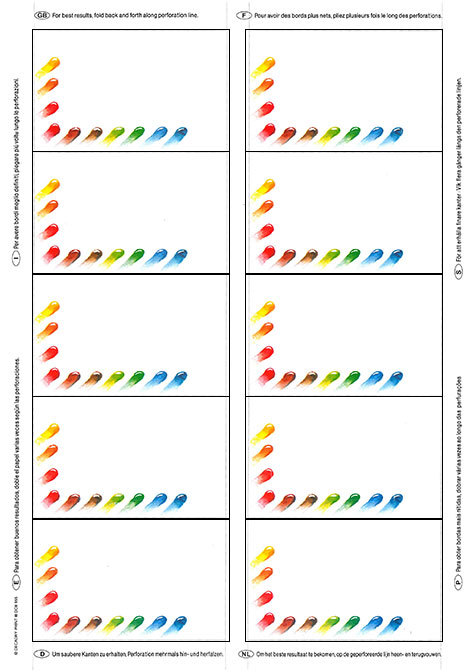 carta Biglietto da visita 54x85mm, cornice -palette- Per stampanti laser & inkjet. Da un  foglio A4 si ottengono 10 biglietti da visita 85x54mm, 185gr.