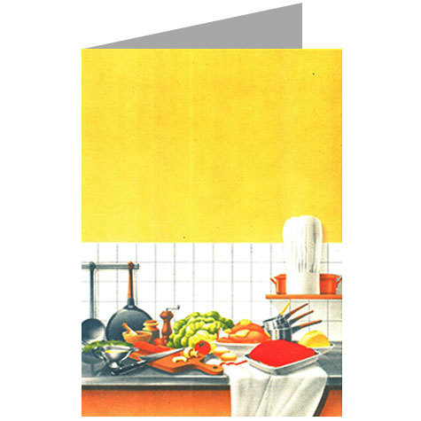 carta cartoncino piegato in 2 con soggetto -culinary art- per stampanti laser & inkjet. Foglio A4 piegabile in A5, 165gr x mq, personalizzata a tema.