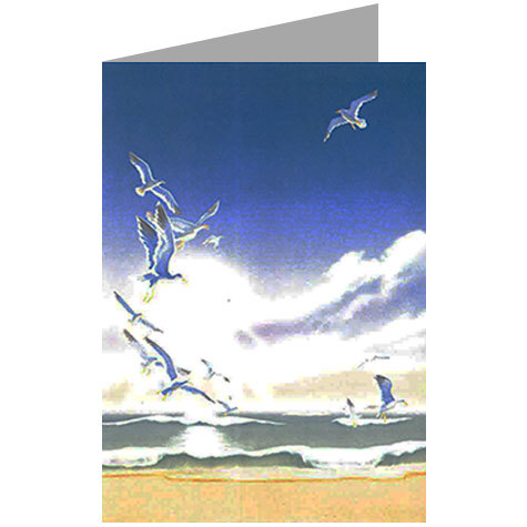 carta cartoncino piegato in 2 con soggetto -seagulls- per stampanti laser & inkjet. Foglio A4 piegabile in A5, 165gr x mq, personalizzata a tema.