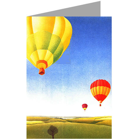 carta cartoncino piegato in 2 con soggetto -hot air balloon- per stampanti laser & inkjet. Foglio A4 piegabile in A5, 165gr x mq, personalizzata a tema.
