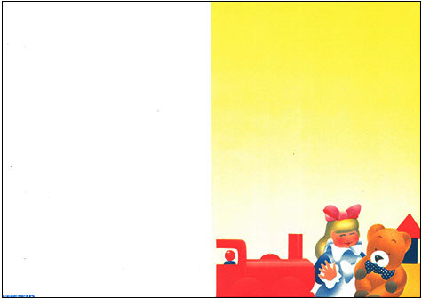 carta cartoncino piegato in 2 con soggetto -toys- per stampanti laser & inkjet. Foglio A4 piegabile in A5, 165gr x mq, personalizzata a tema.