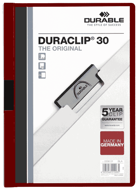 gbc Duraclip 30, ROSSO SCURO Capacit� da 1 a 30 fogli. Formato A4 (per fogli 21x29,7cm). 222731, 2227-31.