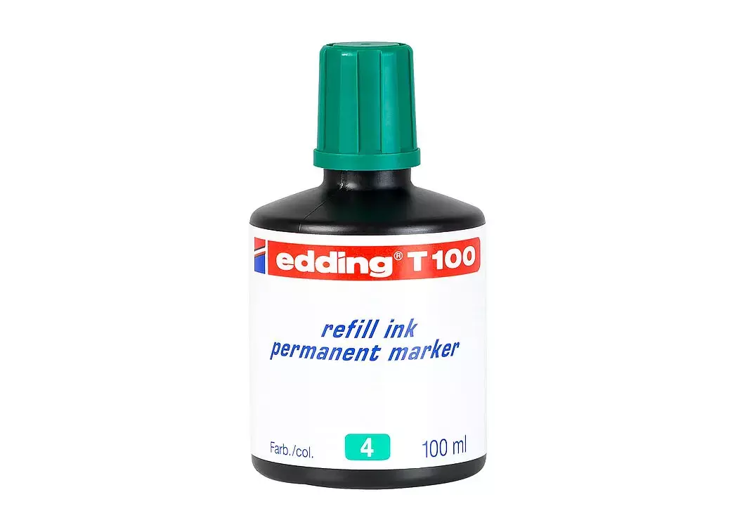 gbc RefillInk RicaricaInchiostroPermanente 100ml T100 VERDE Inchiostro pigmentato inodore in flacone con erogatore a goccia. per l`utilizzo con pennelli, pennini, normografi e timbri. Prodotto originale tedesco. MADE IN GERMANY EDDT100004