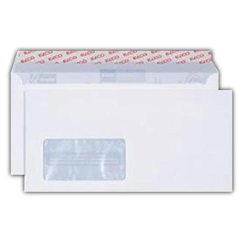 carta Busta 220x110mm, Premium, 100gr-mq BIANCO EXTRA, internografata, altezza pattella 37mm, chiusura autoadesiva, Fnestra a sinistra 90x40mm: 18mm dal basso, 113mm da destra. Prodotto originale Svizzero. MADE IN SWITZERLAND.