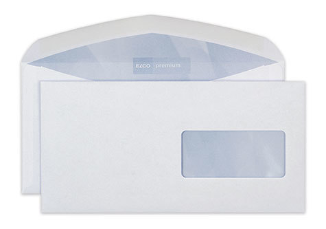 carta Busta con finestra 229x114mm. Premium. 100gr-mq BIANCO EXTRA, internografata, altezza pattella 46mm, chiusura GOMMATA, Finestra a destra 90x40mm: 30mm dal basso, 17mm da destra. Prodotto originale Svizzero. MADE IN SWITZERLAND.