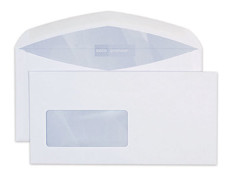carta Busta con finestra  229x114mm. Premium. 100gr-mq BIANCO EXTRA, internografata, altezza pattella 46mm, chiusura GOMMATA, Finestra a sinistra 100x45mm: 21mm dal basso, 109mm da destra. Prodotto originale Svizzero. MADE IN SWITZERLAND.