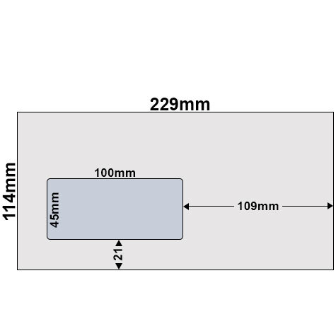 carta Busta con finestra  229x114mm. Premium. 100gr-mq BIANCO EXTRA, internografata, altezza pattella 46mm, chiusura GOMMATA, Finestra a sinistra 100x45mm: 21mm dal basso, 109mm da destra. Prodotto originale Svizzero. MADE IN SWITZERLAND.