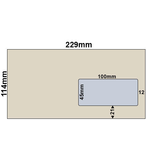 carta Busta con finestra 229x114mm, Sycling, 100gr-mq GRIGIO, 100% carta riciclata, internografata (ELCO sycling), altezza pattella 33mm, chiusura a strip autoadesivo, Fnestra a destra 100x45mm: 21mm dal basso, 12mm da destra. Prodotto originale Svizzero. MADE IN SWITZERLAND.
