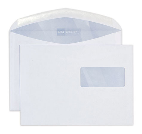 carta Busta con finestra 229x162mm, Premium, 100gr-mq BIANCO EXTRA, internografata, altezza pattella 46mm, chiusura GOMMATA, Finestra a destra 90x40mm: 77mm dal basso, 17mm da destra. Prodotto originale Svizzero. MADE IN SWITZERLAND .