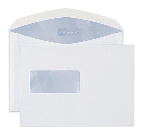 carta Busta con finestra 229x162mm, Premium, 100gr-mq BIANCO EXTRA, internografata, altezza pattella 46mm, chiusura GOMMATA, Finestra a sinistra 100x45mm: 65mm dal basso, 109mm da destra. Prodotto originale Svizzero. MADE IN SWITZERLAND .
