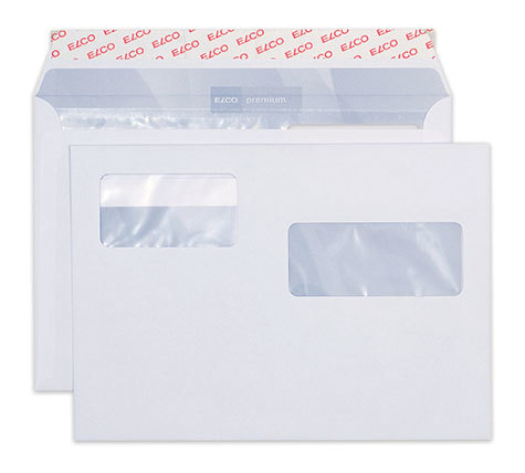 carta Busta con finestra 229x162mm, Premium, 100gr-mq BIANCO EXTRA, internografata, altezza pattella 36mm, chiusura a strip autoadesivo, Finestra a DESTRA 95x40mm: 80mm dal basso, 15mm da destra. Finestra a SINISTRA: 75x40mm: 107mm dal basso, 138mm da destra. Prodotto originale Svizzero. MADE IN SWITZERLAND.